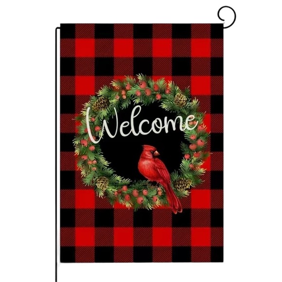 Winter Yard Garden Flag Cardinal Buffalo Check Plaid Wreath Welcome Lawn Flag - Picture 12 of 12